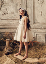 White silk organza flower girl dress with pleats