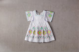 Knee-length mint cotton birthday dress with embroidery