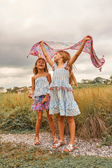 White floral cotton summer top with straps and embroidery