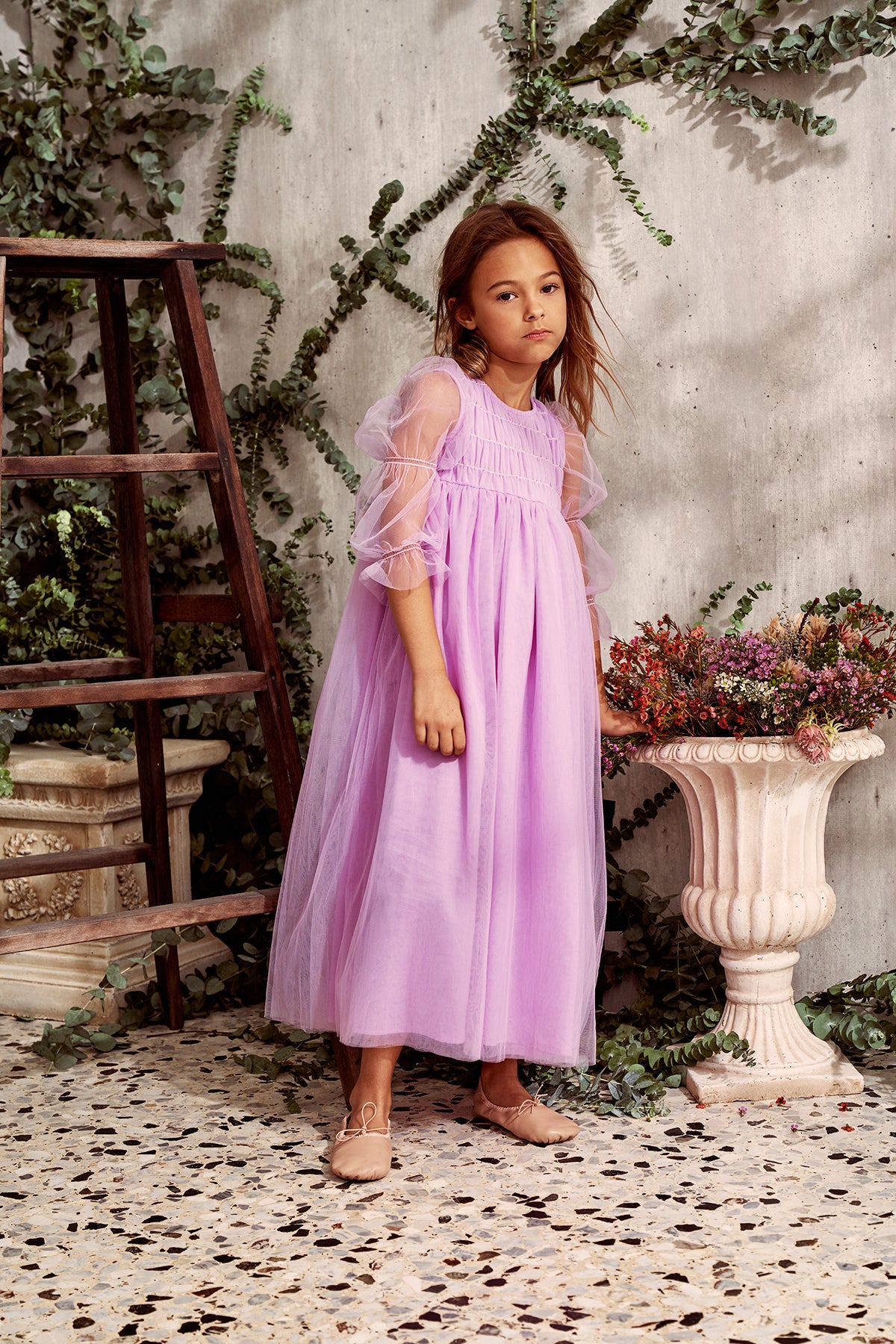 pink and purple tulle dress Flower-Embellished Long Tulle Prom Ball Gown A1142 Lavender / 2