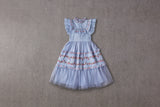Blue Victorian tulle birthday dress with embroidery