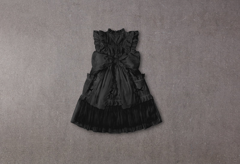 Black Victorian tulle flower girl dress with embroidery