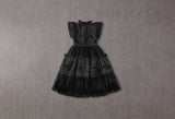Black Victorian tulle flower girl dress with embroidery