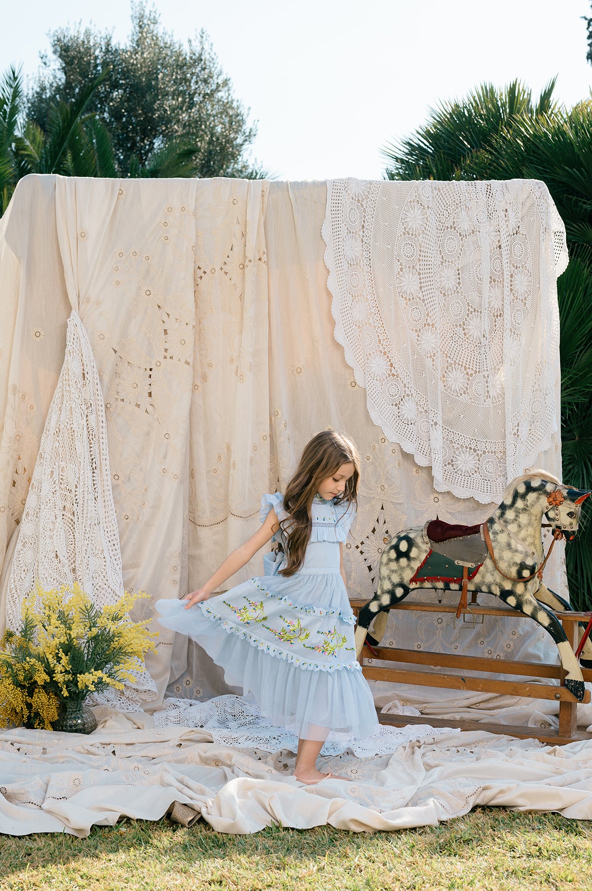 Julianna Dress |Blue Victorian tulle flower girl dress with