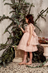 Pink silk organza flower girl dress with pleats