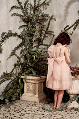 Pink silk organza flower girl dress with pleats