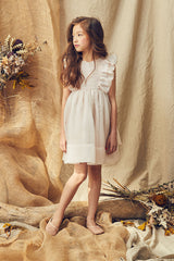 Pink silk organza flower girl dress with pleats