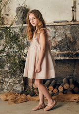 Pink silk organza flower girl dress with pleats