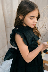 Black Victorian tulle flower girl dress with embroidery