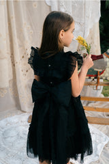 Black Victorian tulle flower girl dress with embroidery