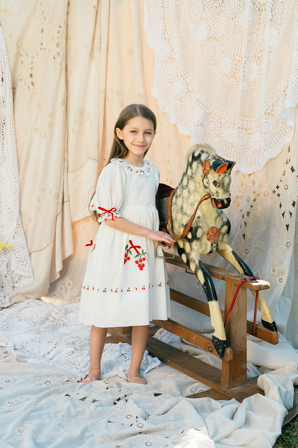 Violet Dress | White cotton flower girl dress with ribbon