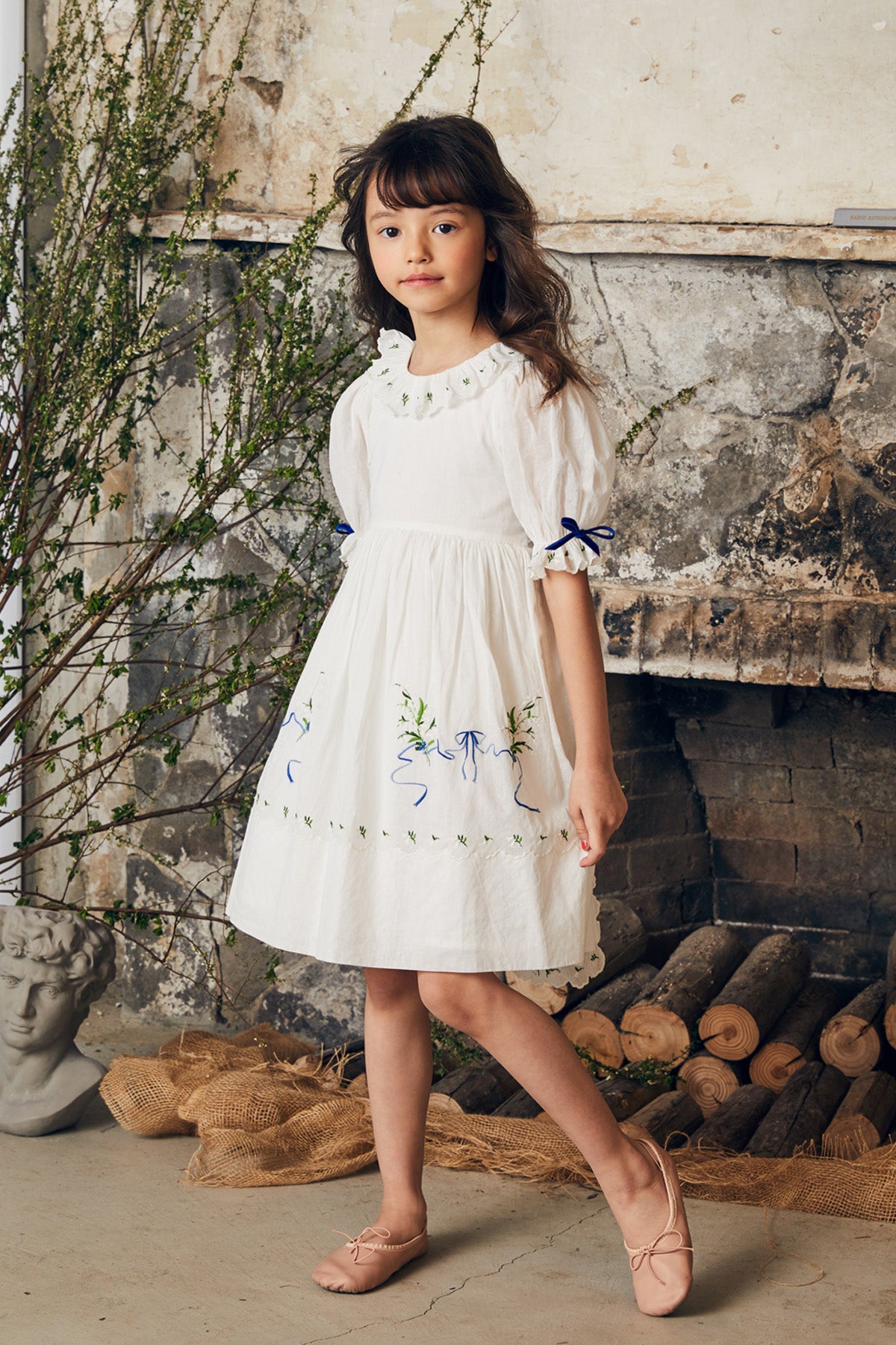 Violet Dress | White cotton flower girl Dress with flower embroidery 8 Violet Dress | White cotton flower girl Dress with flower embroidery 8