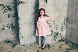 Pink cotton birthday dress with cut-out puff slevees