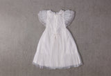 White tulle flower girl dress with a ruffle collar
