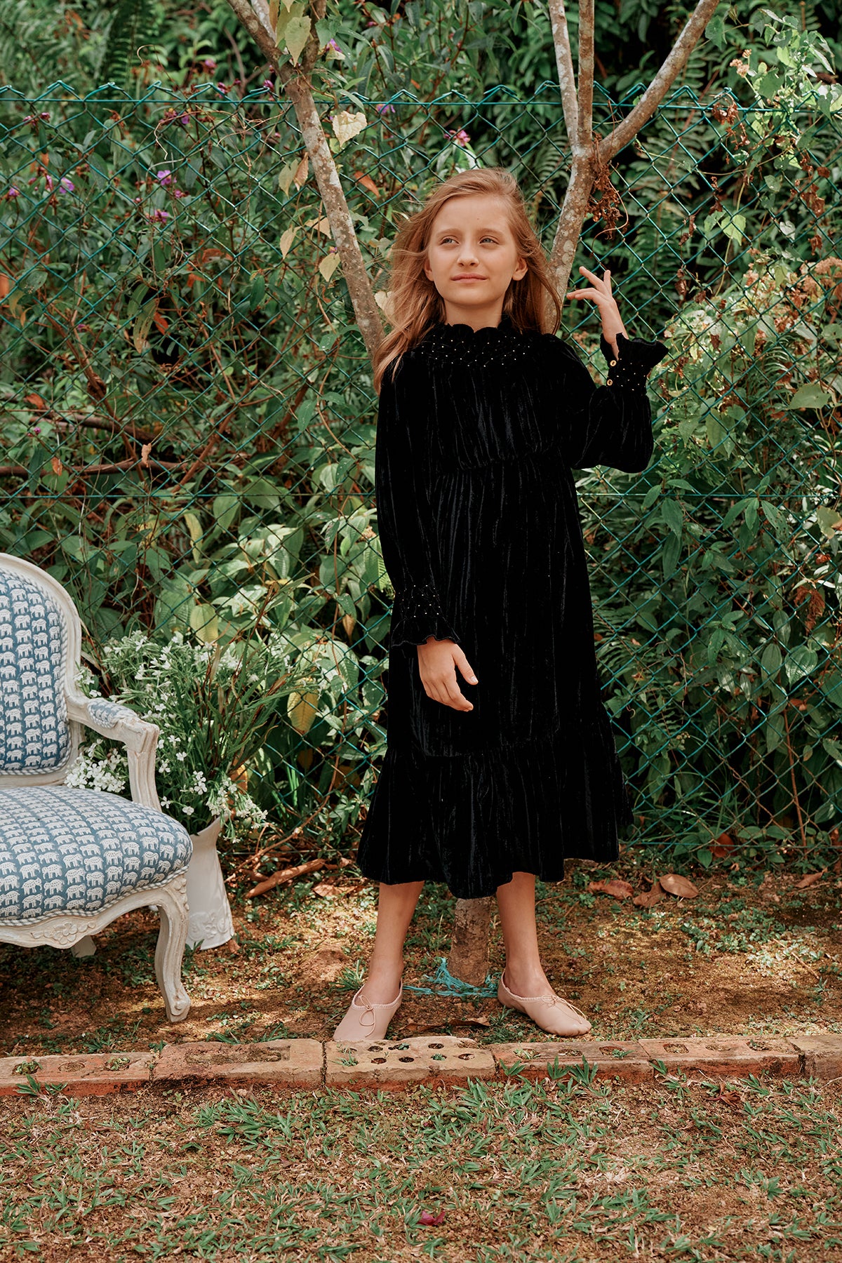 Abigail Dress | Black velvet Christmas dress with honeycomb