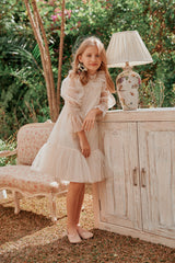 Pink tulle flower girl dress with ribbons