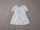 Embroidered mint cotton flower girl dress with smocking