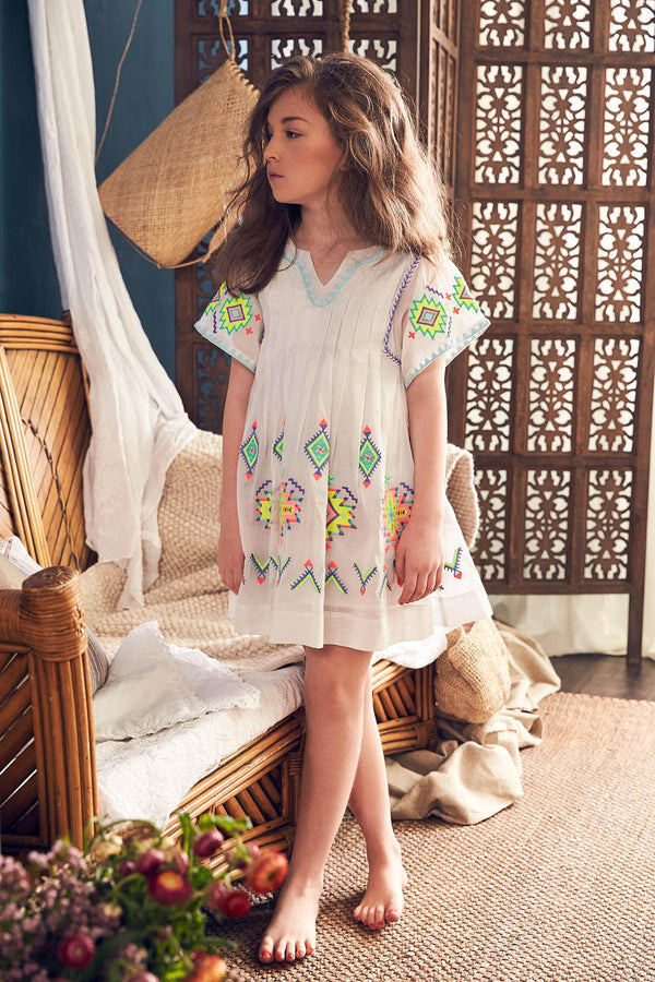 Knee-length mint cotton birthday dress with embroidery