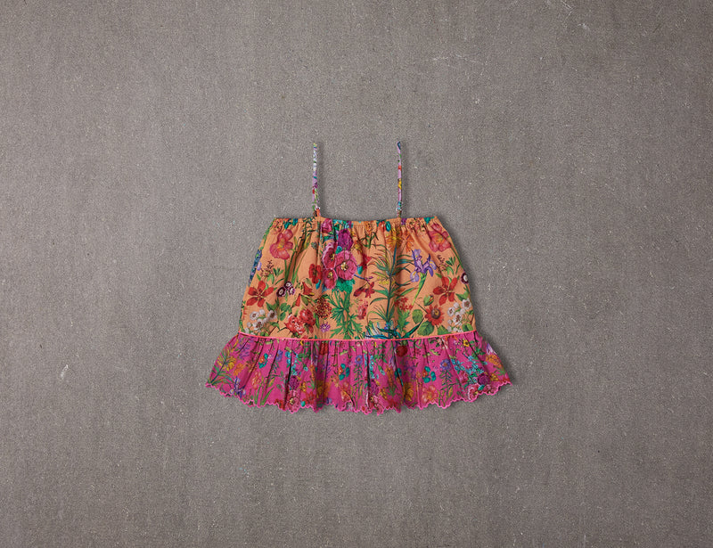 Floral cotton summer top with straps and embroidery