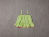 Green cotton summer top with straps and flower embroidery
