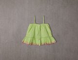 Green cotton summer top with straps and flower embroidery