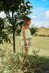 Green cotton summer top with straps and flower embroidery