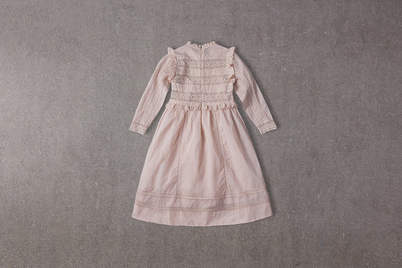Pink Victorian cotton Christmas dress with lace