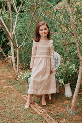 Pink Victorian cotton Christmas dress with lace