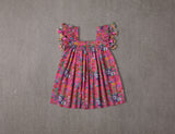 Pink floral cotton birthday dress with tassels
