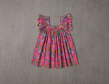 Pink floral cotton birthday dress with tassels