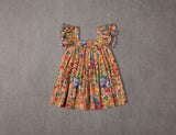 Peach floral cotton birthday dress with tassels