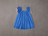 Blue floral cotton birthday dress with tassels