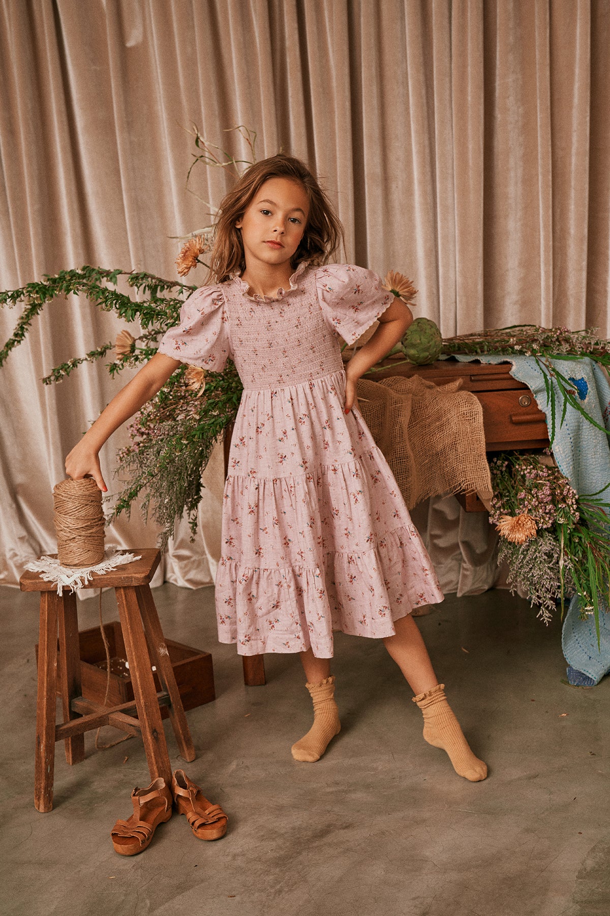 Ember Dress Floral pink cotton birthday dress with ruffles NELLYSTELLA