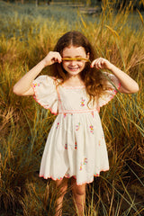 Embroidered mint cotton birthday dress with butterfly sleeves