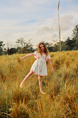 Embroidered mint cotton birthday dress with butterfly sleeves