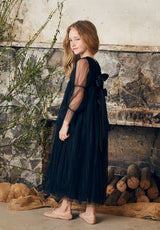 Maxi black tulle flower girl dress with smocking