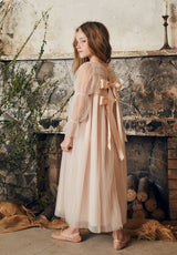 Maxi pink tulle flower girl dress with smocking