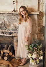 Maxi pink tulle flower girl dress with smocking