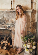 Maxi pink tulle flower girl dress with smocking