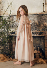 Maxi pink tulle flower girl dress with smocking