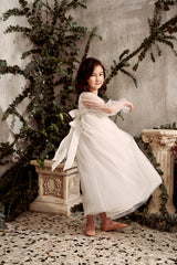 Maxi white tulle flower girl dress with smocking