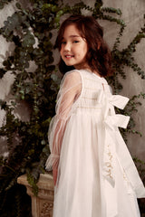 Maxi white tulle flower girl dress with smocking