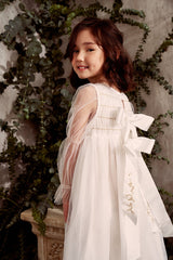 Maxi white tulle flower girl dress with smocking