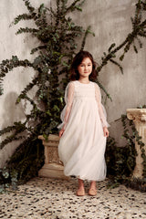 Maxi white tulle flower girl dress with smocking