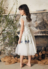 White Victorian tulle flower girl dress with embroidery