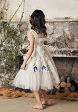 White Victorian tulle flower girl dress with embroidery