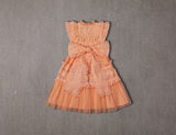 Peach Victorian tulle birthday dress with embroidery