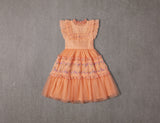 Peach Victorian tulle birthday dress with embroidery