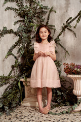 Pink silk organza flower girl dress with pleats