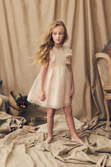 Pink silk organza flower girl dress with pleats